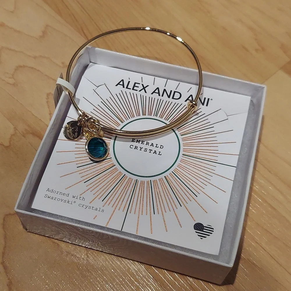 Alex and Ani Color Code May Birthstone Adjustable Wire Bangle - Picture 2 of 5